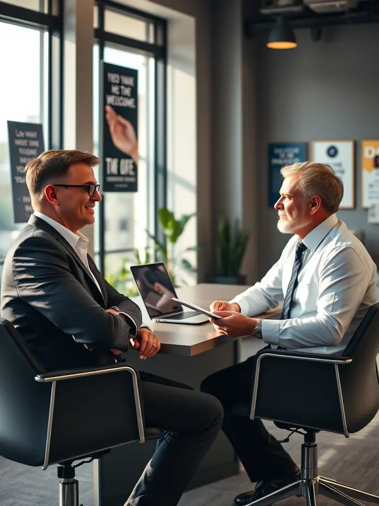 A business leader receiving personalized coaching, focusing on improving leadership skills and decision-making abilities in a one-on-one setting.